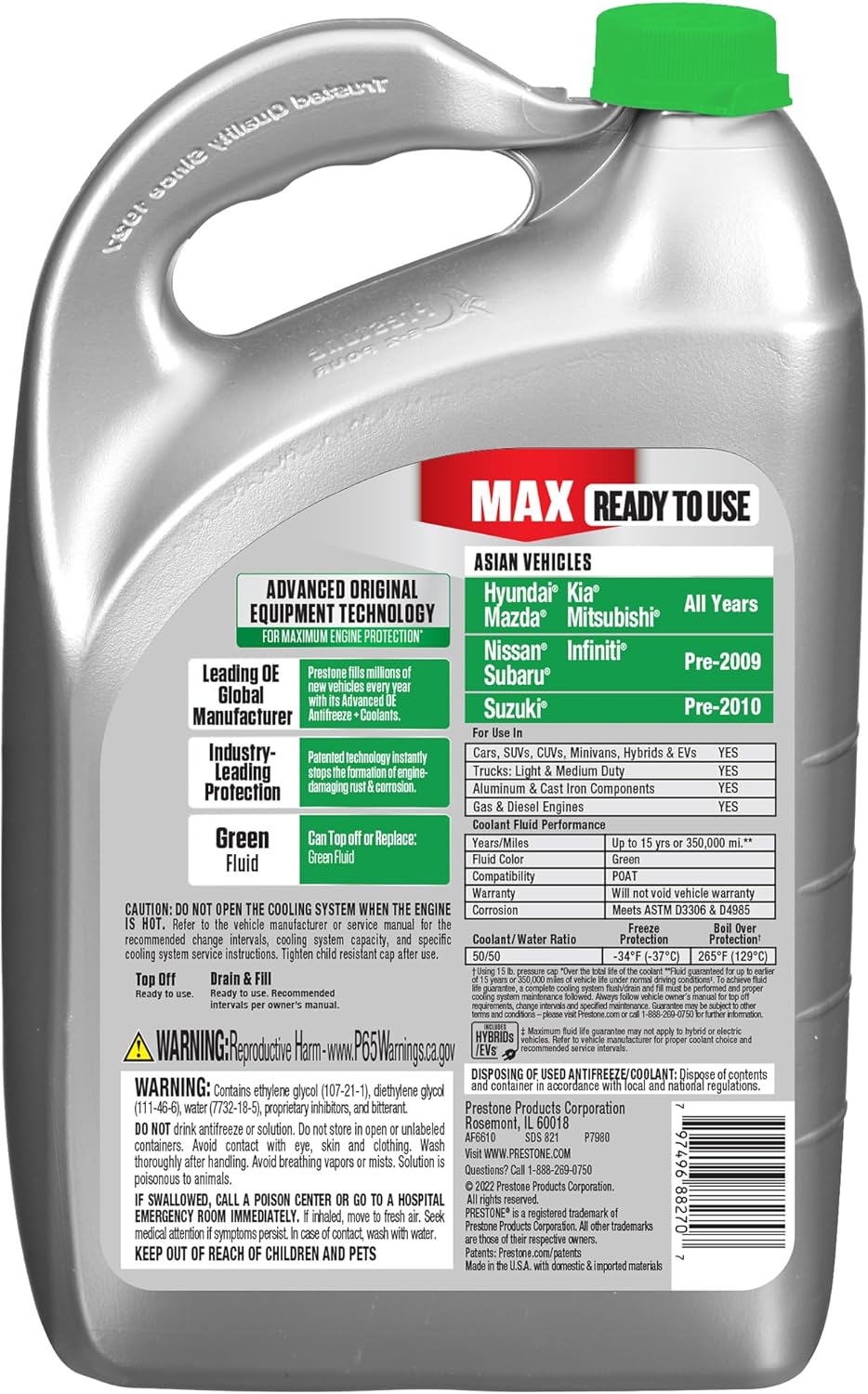 Anticongelante + Refrigerante Prestone Verde 50-50 Asiáticos 3.78 Litros 5 - Lubriexpert