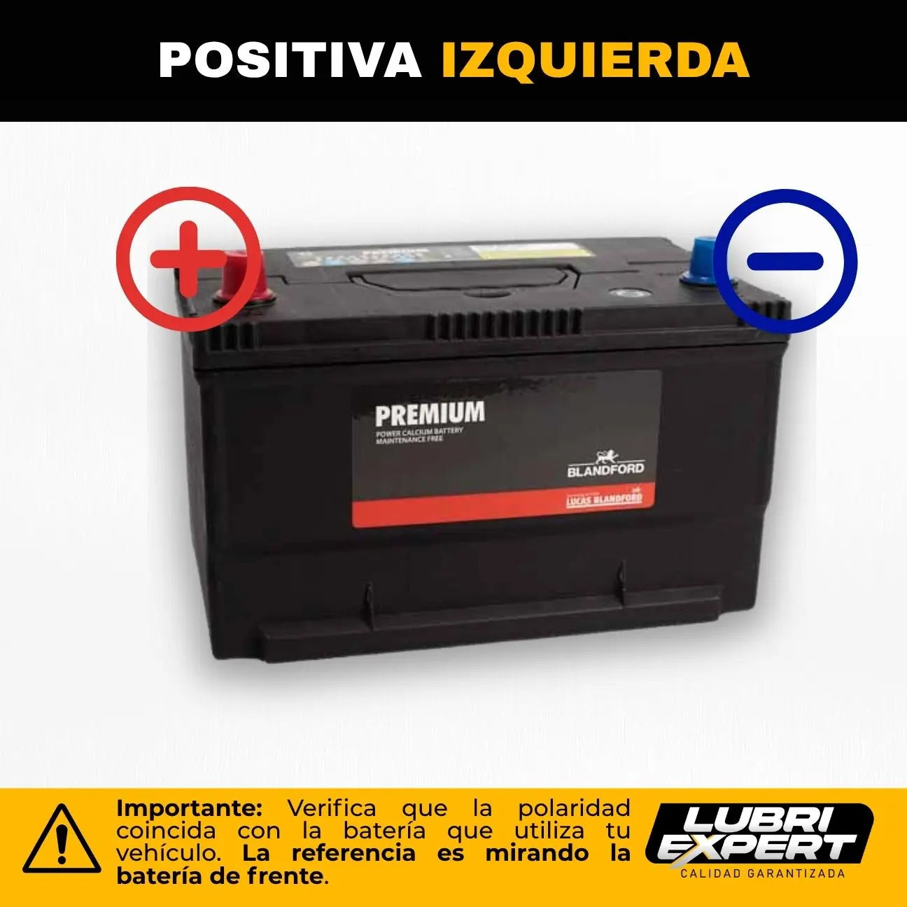 Batería Premium 12V 85 AMP 700 CCA Borne Estándar Positivo Izquierda