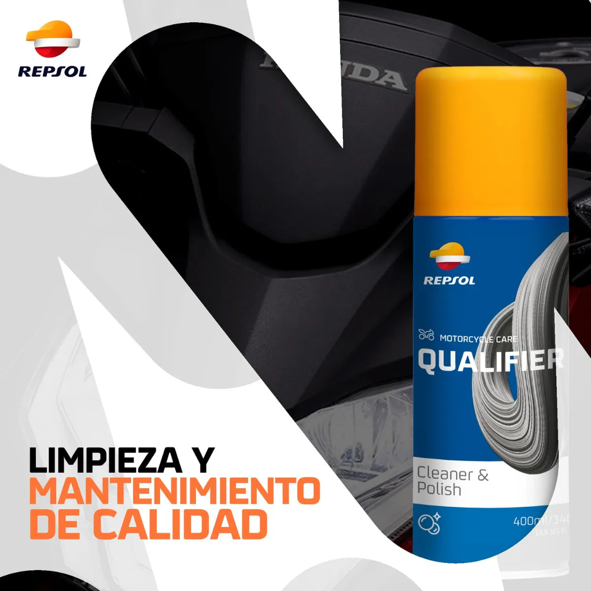 X3 Limpiador y Abrillantador en Seco Repsol Cleaner and Polish para motos 400 ml c/u 4 - Lubriexpert
