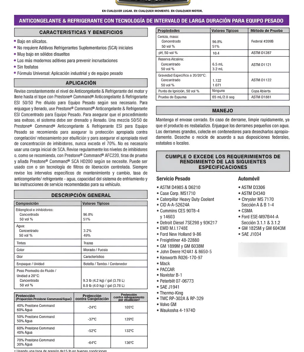 Pack X2 Anticongelante + Refrigerante Prestone Command Afc Hd Sca 50/50 Premezclado 19 Litros c/u 4 - Lubriexpert