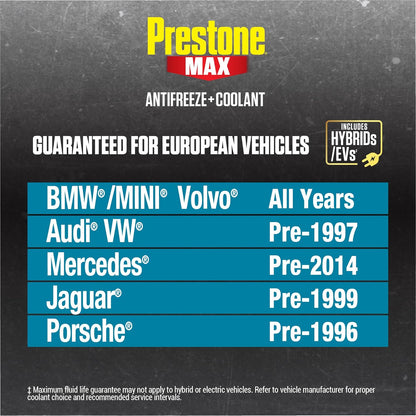 Anticongelante + Refrigerante Prestone Turquesa 50-50 Europeos 3.78 Litros