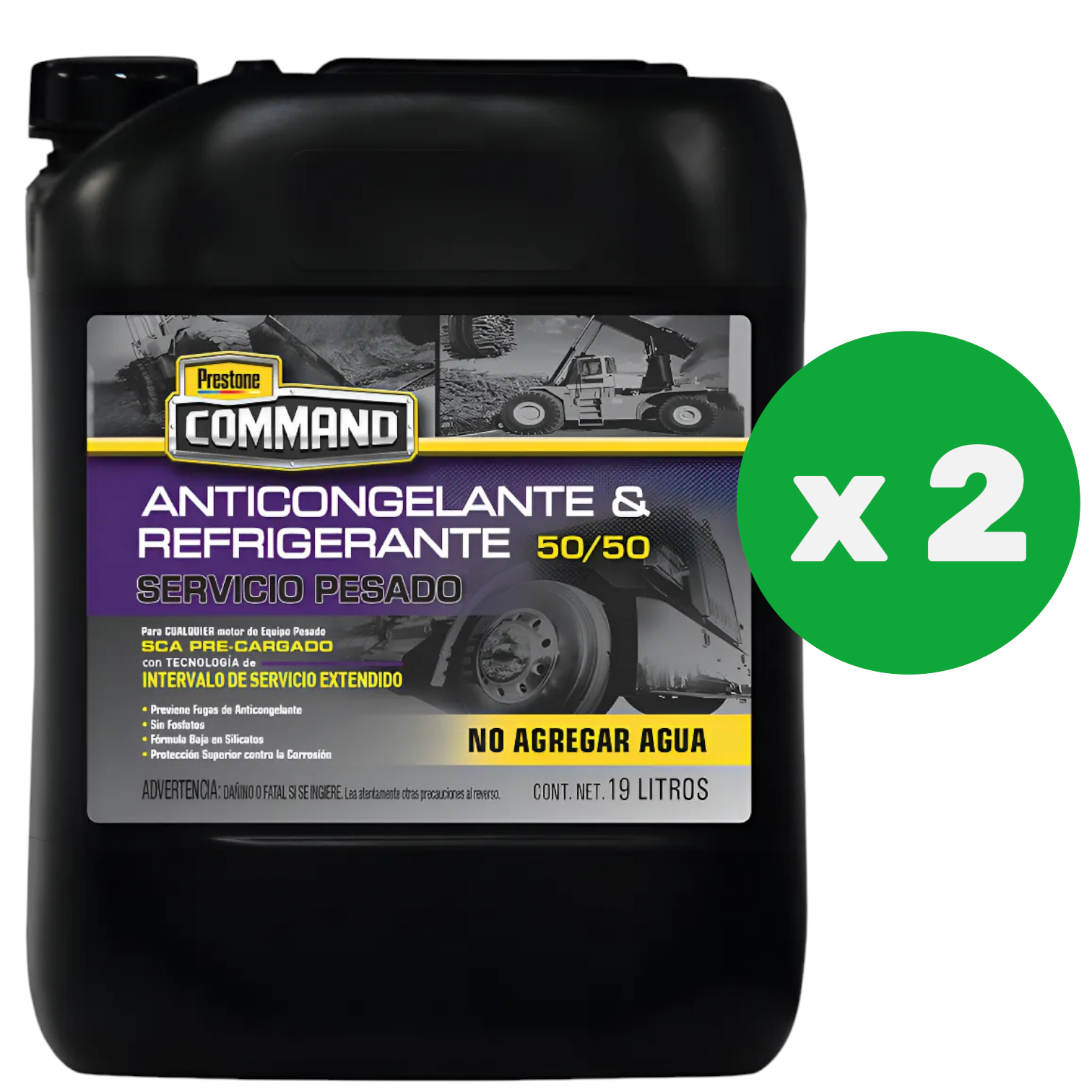 Pack X2 Anticongelante + Refrigerante Prestone Command Afc Hd Sca 50/50 Premezclado 19 Litros c/u - Lubriexpert
