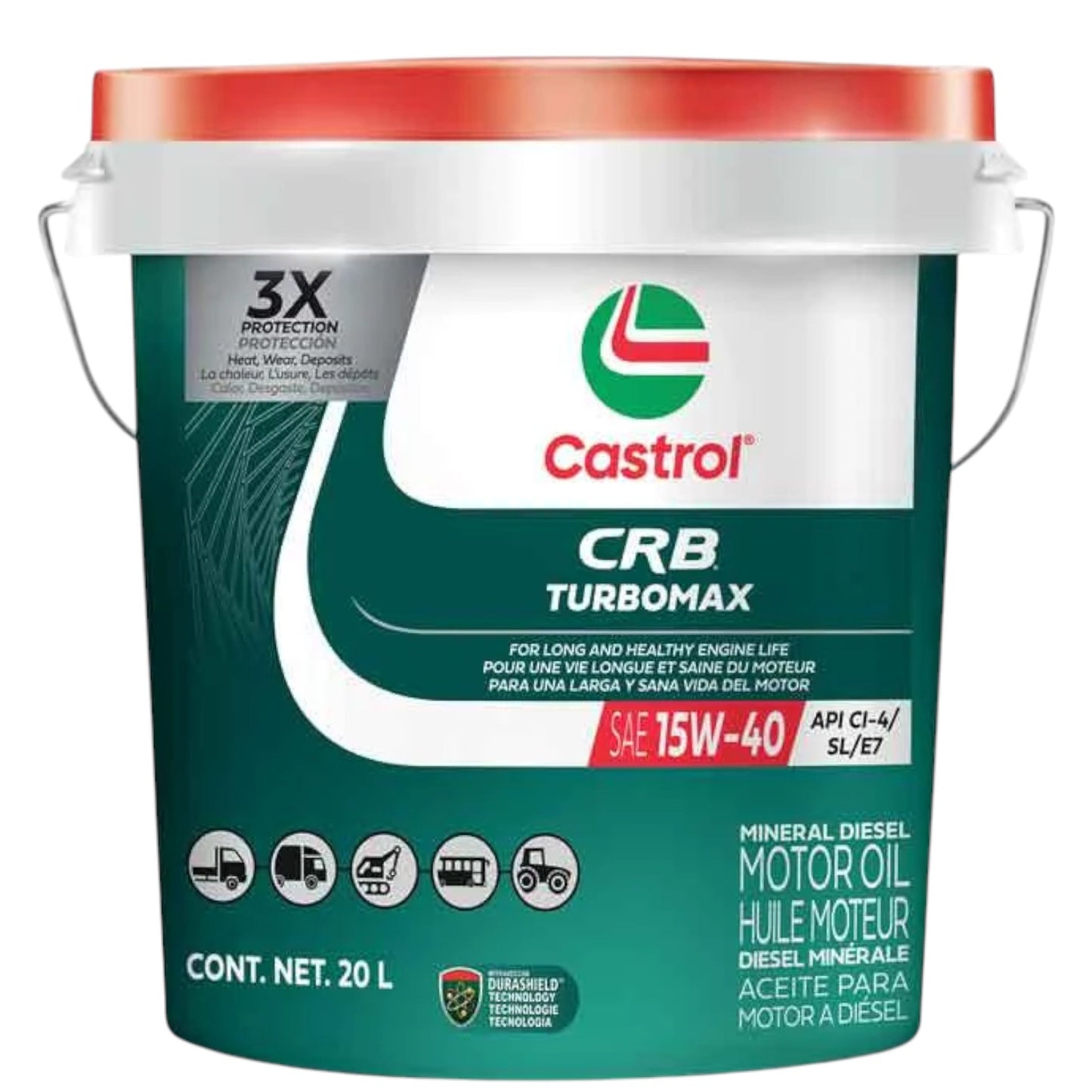 Aceite de Motor Castrol CRB Turbomax SAE 15W40 API CI-4/SL/E7 Diesel 20 Litros - Lubriexpert