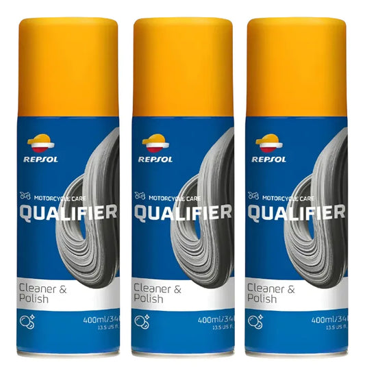 X3 Limpiador y Abrillantador en Seco Repsol Cleaner and Polish para motos 400 ml c/u - Lubriexpert