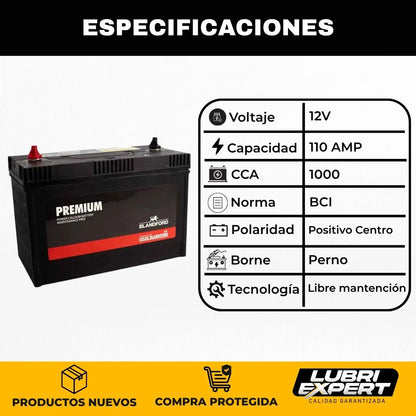 Batería Premium 12V 110 AMP 1000 CCA Borne Perno Positivo Central