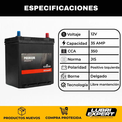 Batería Premium 12V 35 AMP 350 CCA Borne Delgado Positivo Izquierda