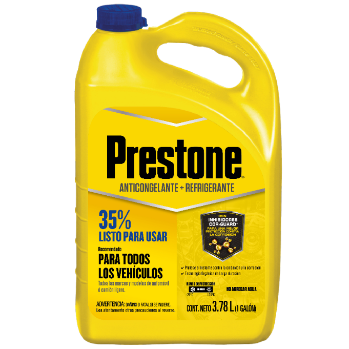 Anticongelante + Refrigerante Prestone al 35% Listo para Usar Todos los Vehículos 3.78 Litros